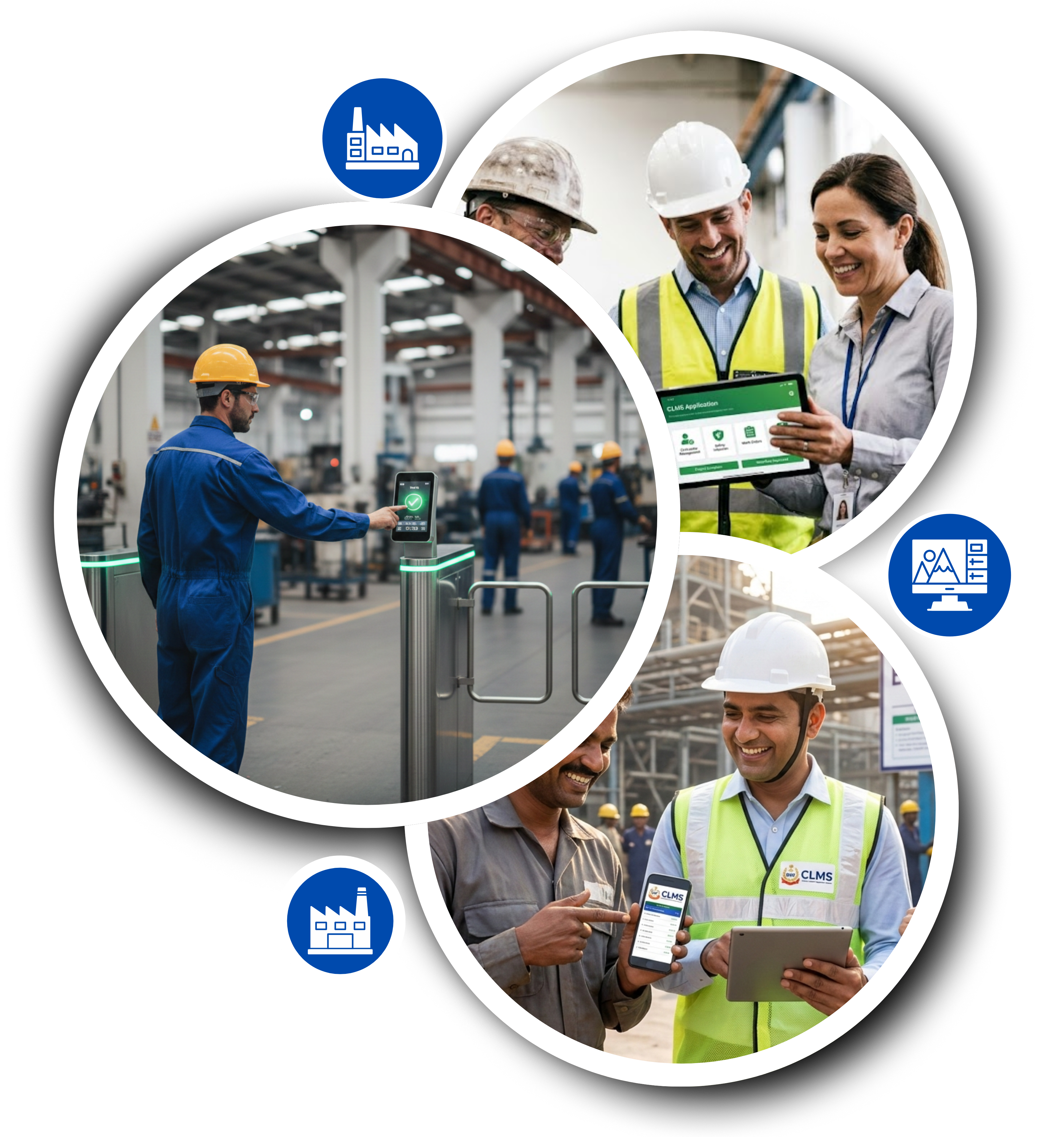 Industrial workforce with biometric and compliance technology - construction, manufacturing, logistics team